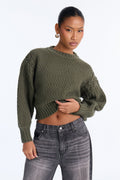 Cassie Chunky Knit Pullover Sweater - Olive
