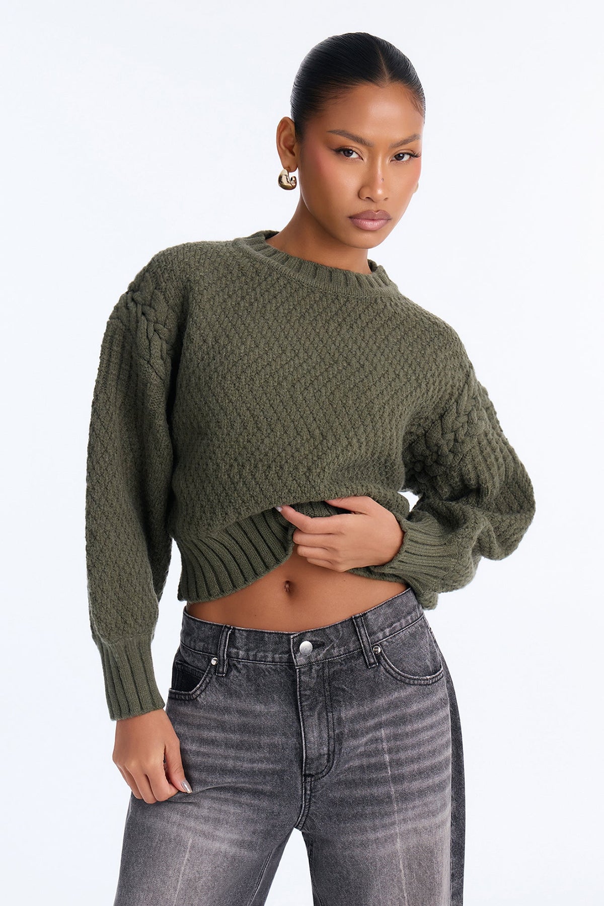 Cassie Chunky Knit Pullover Sweater - Olive