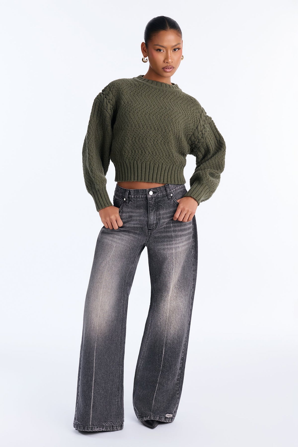 Cassie Chunky Knit Pullover Sweater - Olive