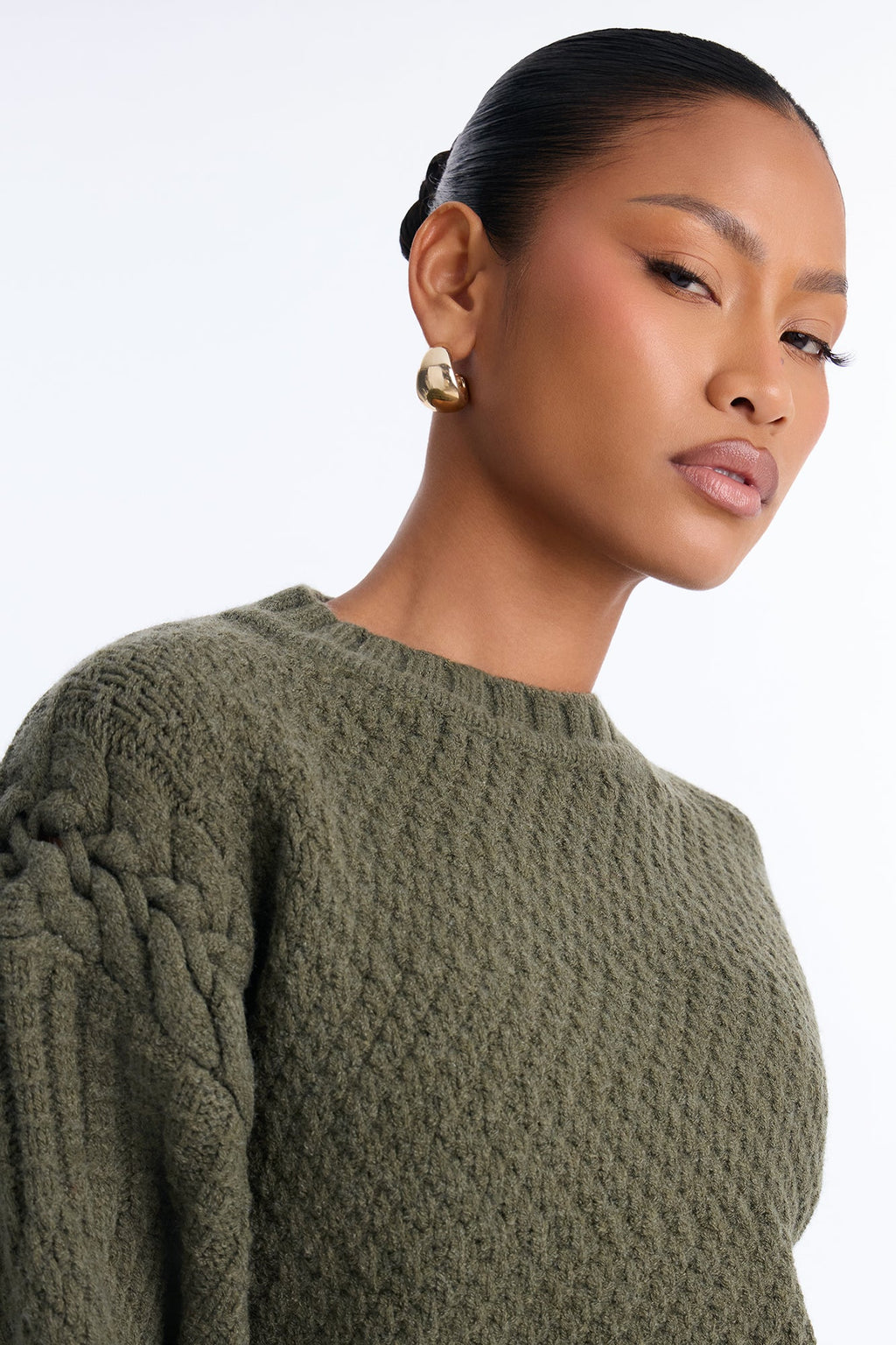 Cassie Chunky Knit Pullover Sweater - Olive