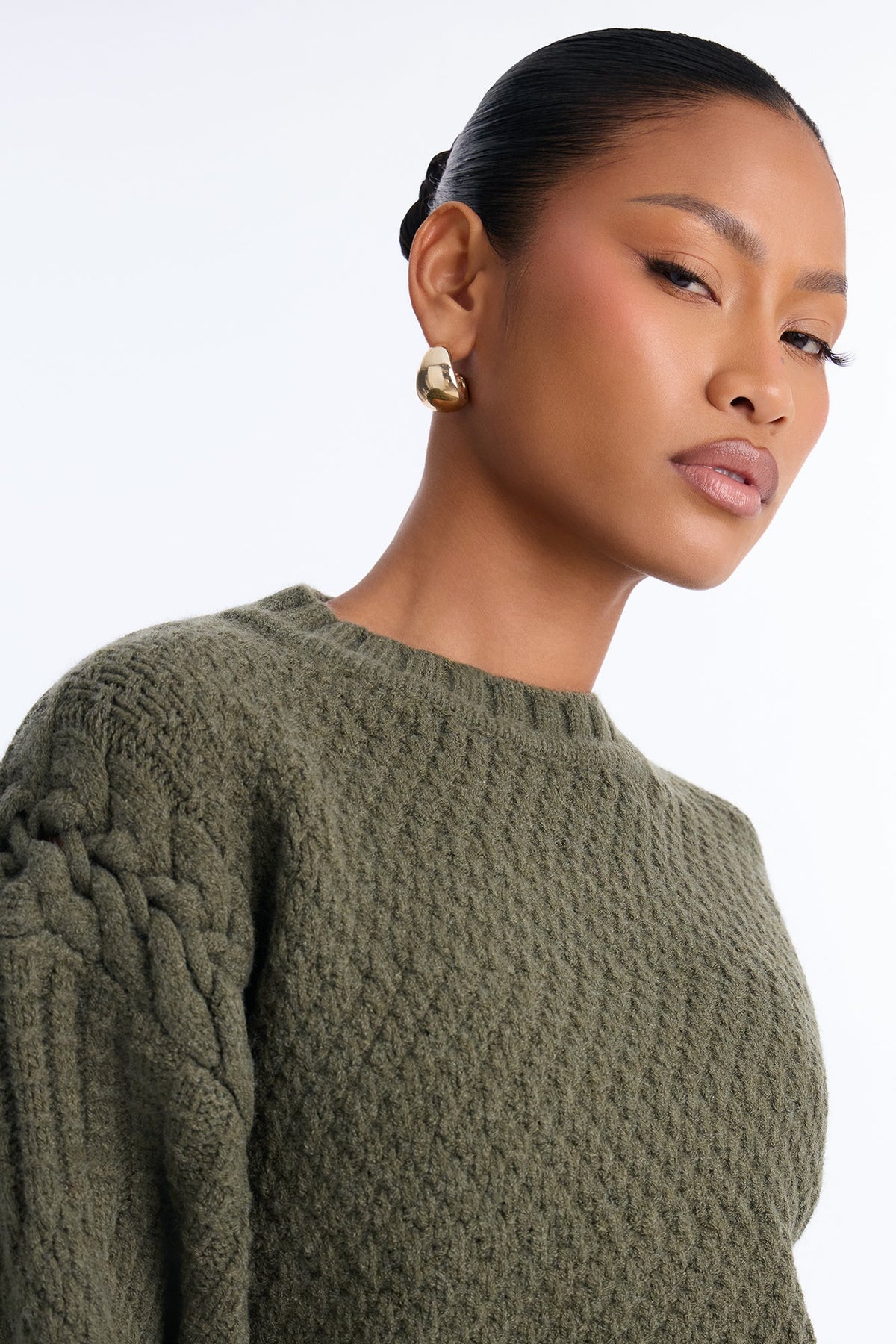 Cassie Chunky Knit Pullover Sweater - Olive