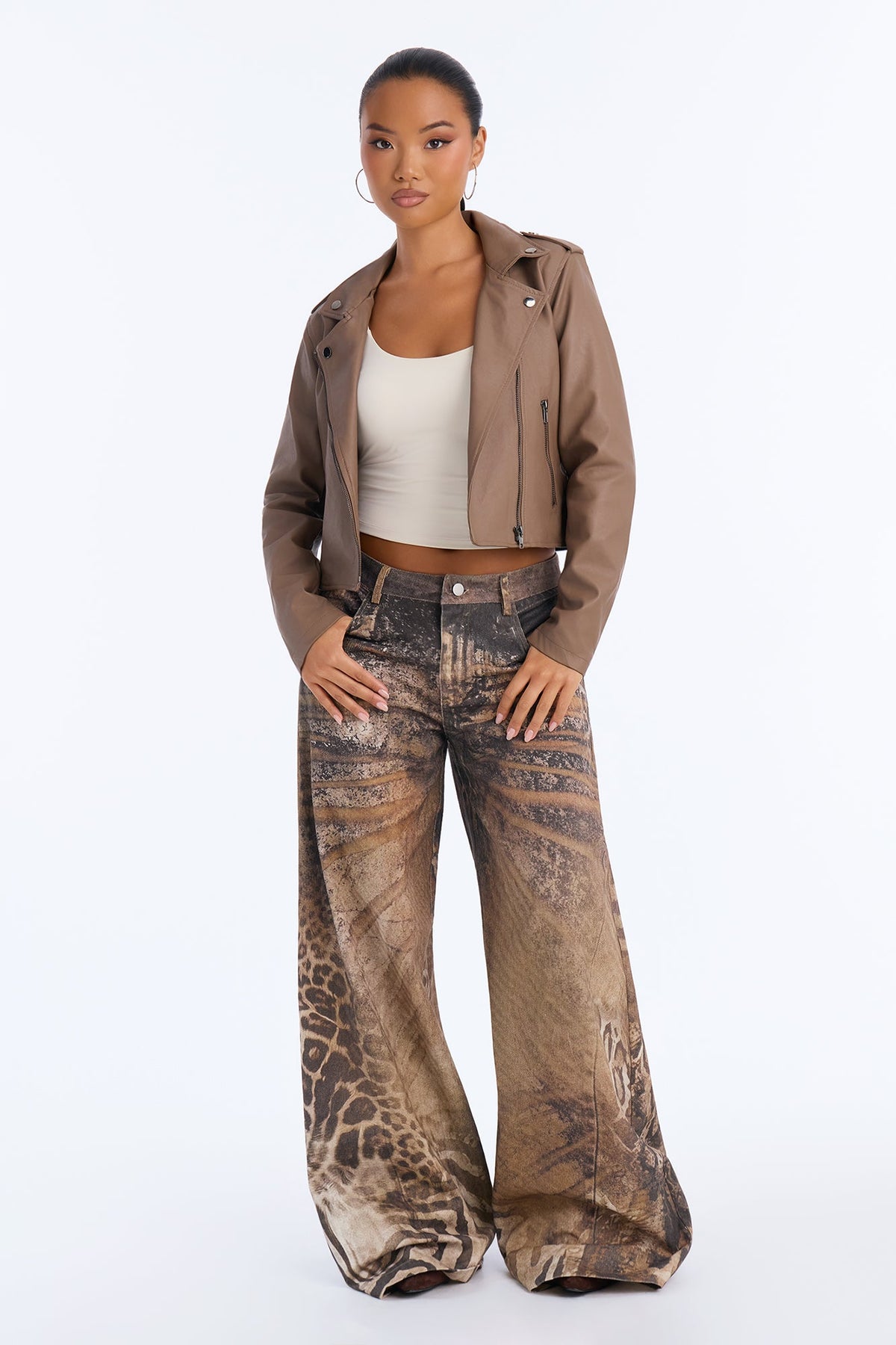 Janette Everyday Faux Leather Moto Jacket - Mocha