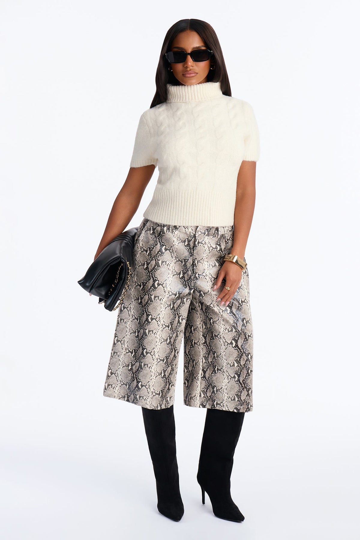 Deana Short Sleeve Cable Knit Pullover Sweater - Cream
