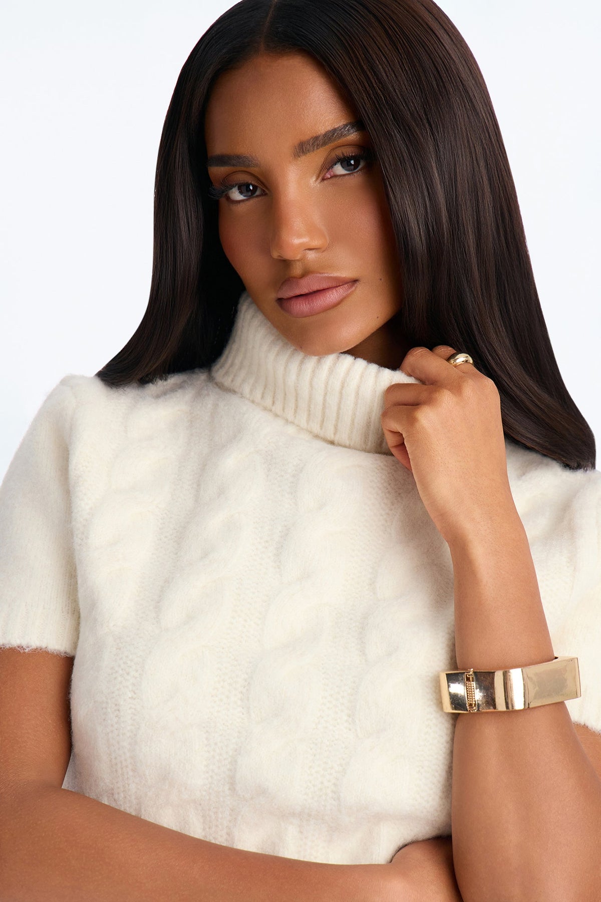 Deana Short Sleeve Cable Knit Pullover Sweater - Cream