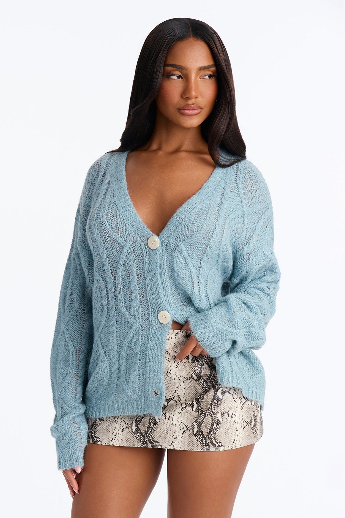 Admiration Shimmer Knit Button Up Cardigan - Blue