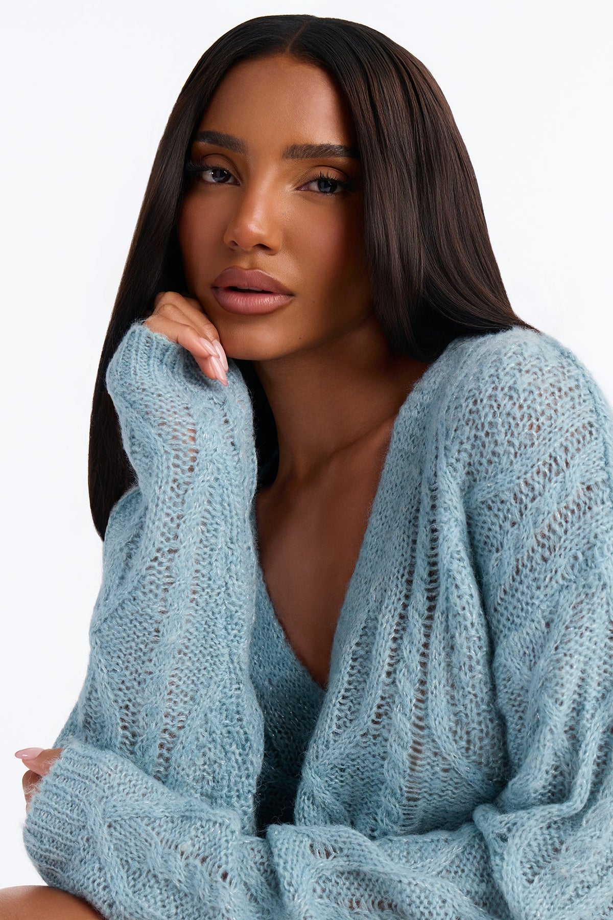 Admiration Shimmer Knit Button Up Cardigan - Blue