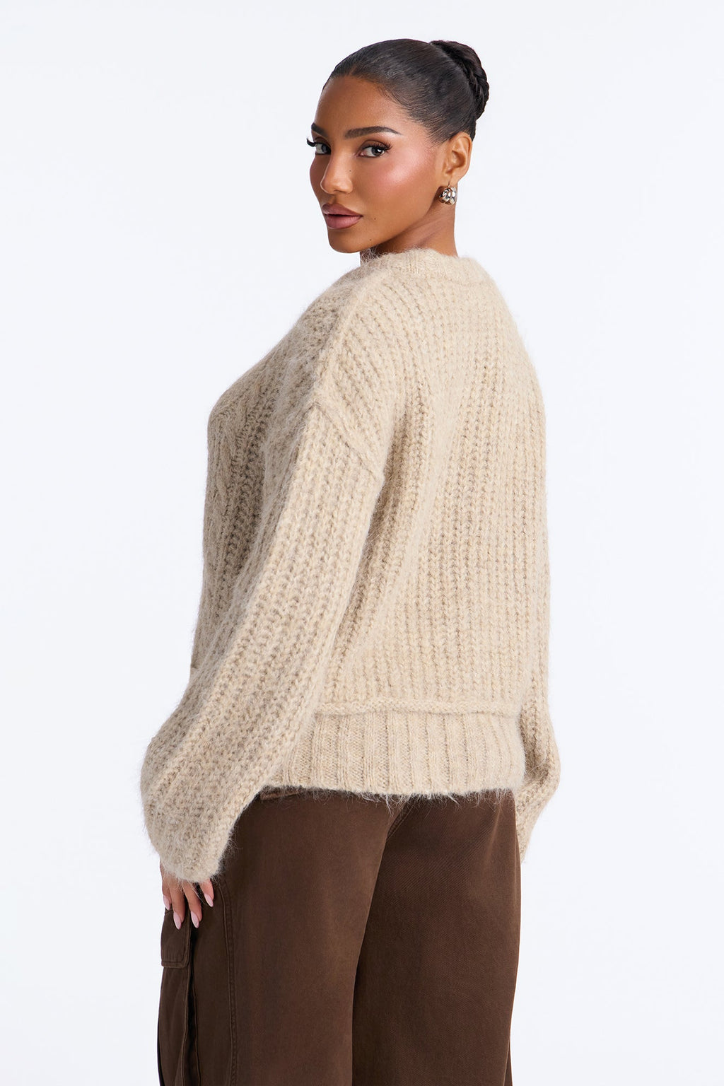 Cozy Hideaway Chunky Knit Pullover Sweater - Taupe