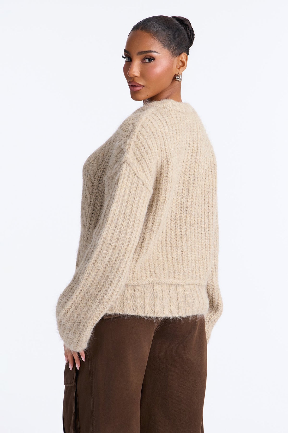Cozy Hideaway Chunky Knit Pullover Sweater - Taupe