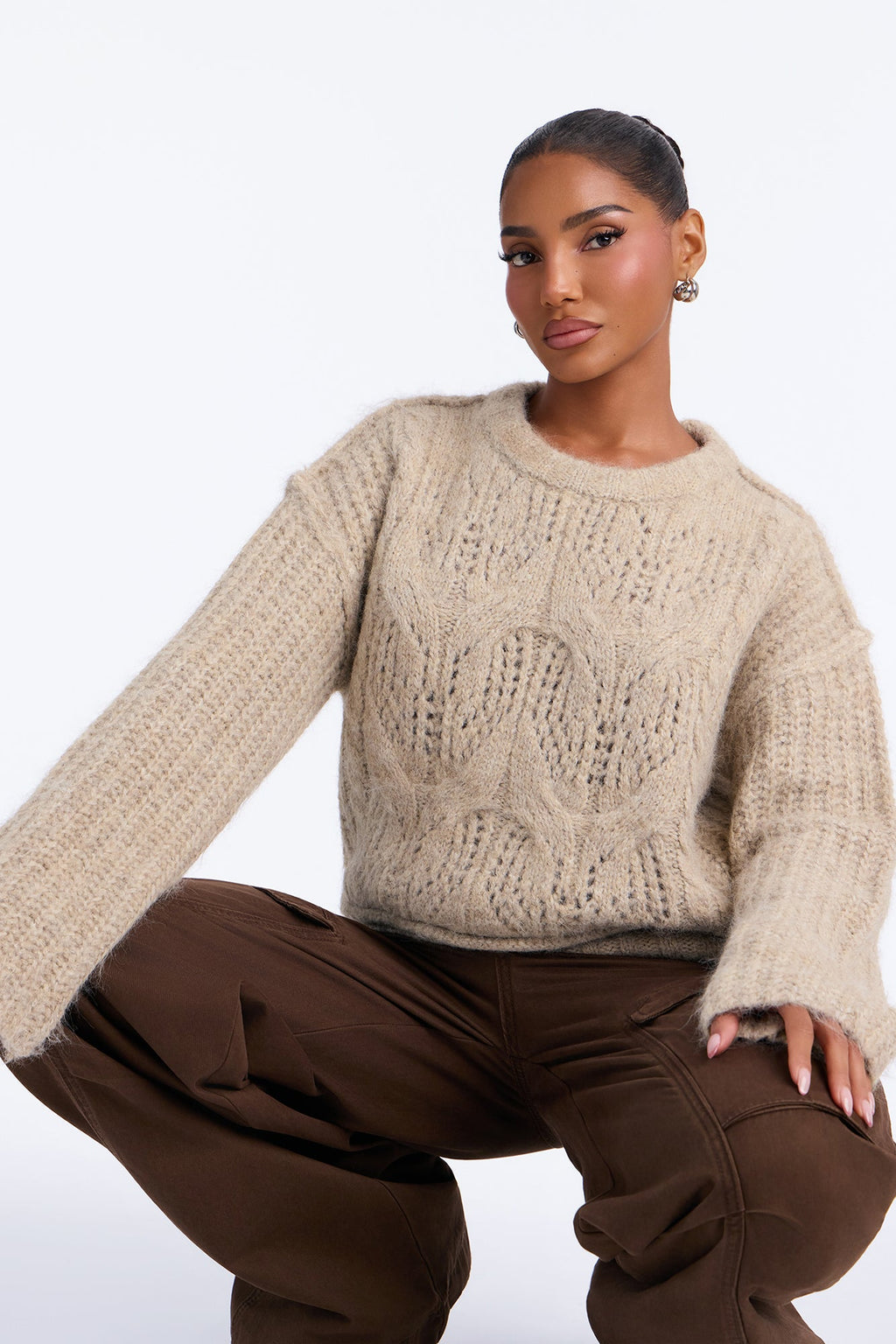 Cozy Hideaway Chunky Knit Pullover Sweater - Taupe