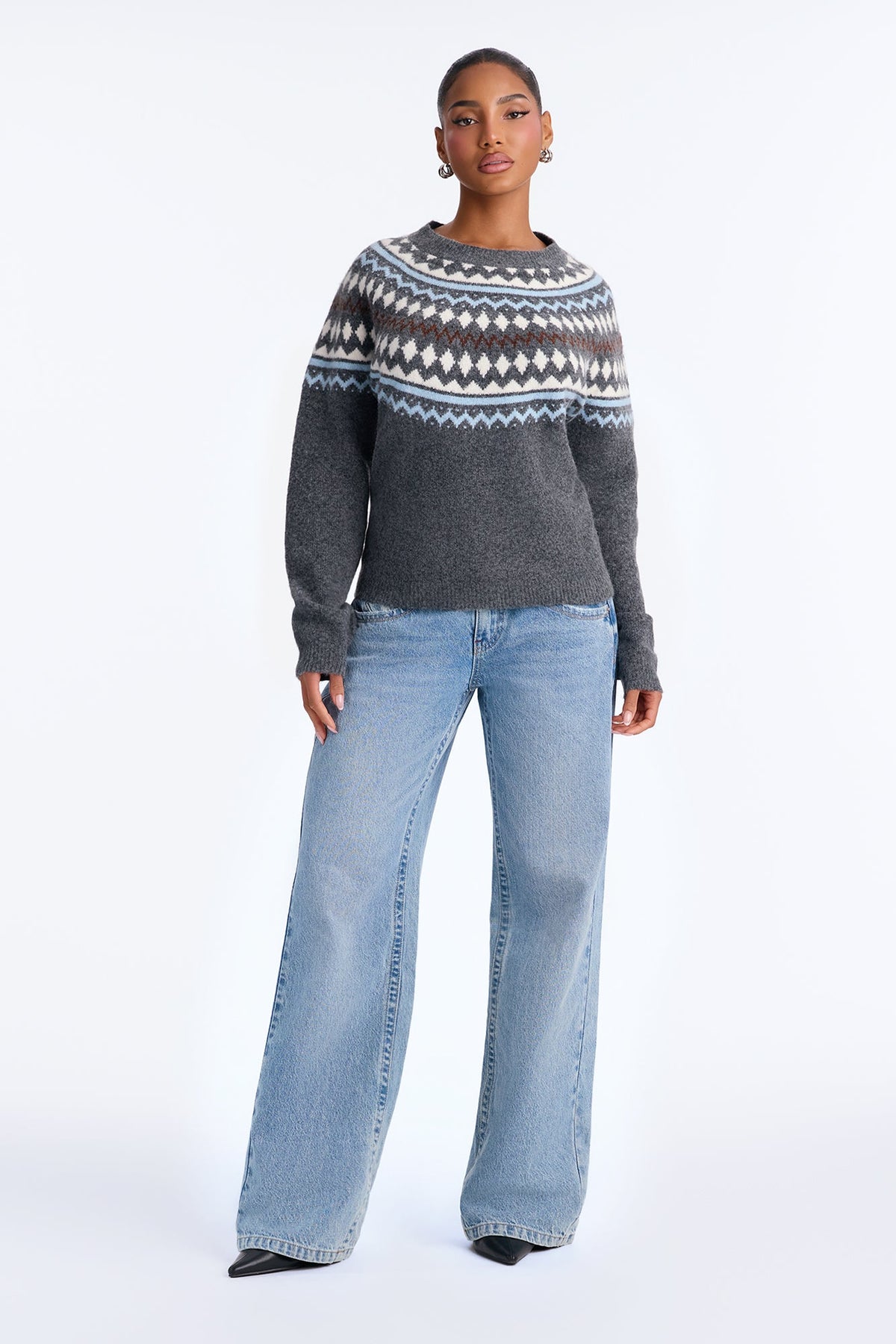 Soft Moments Fair Isle Pullover Sweater - Grey/combo