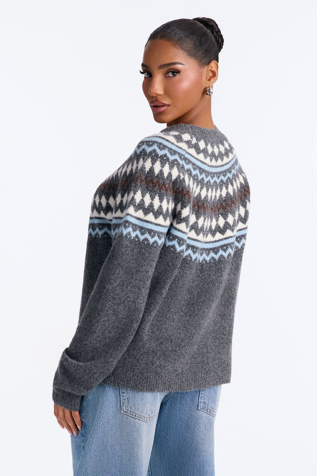 Soft Moments Fair Isle Pullover Sweater - Grey/combo
