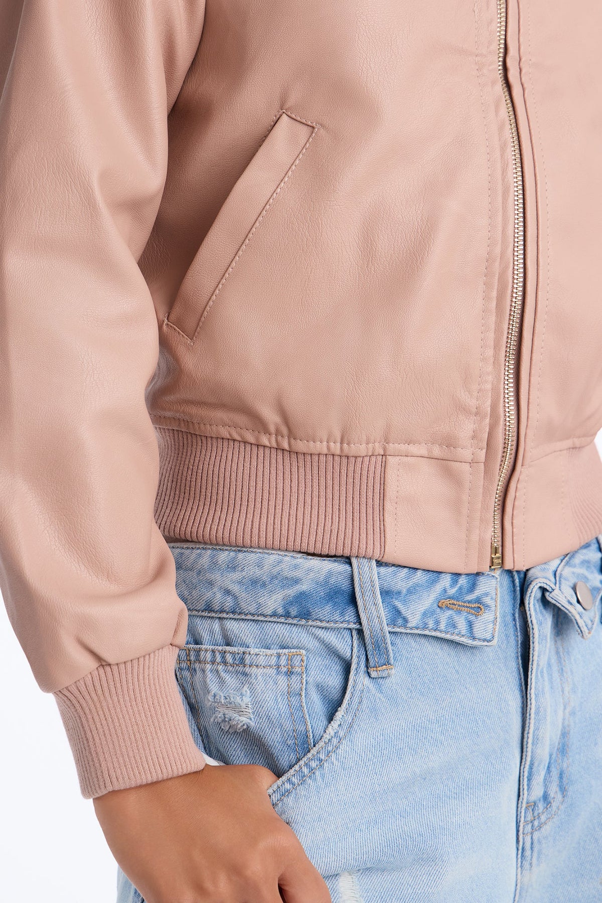 Katie Everyday Faux Leather Bomber Jacket - Pink