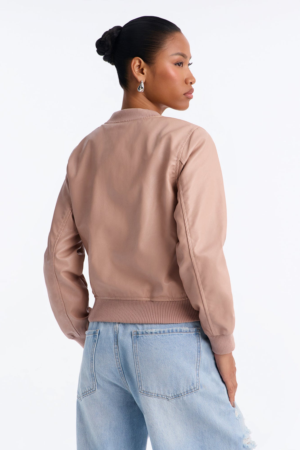 Katie Everyday Faux Leather Bomber Jacket - Pink