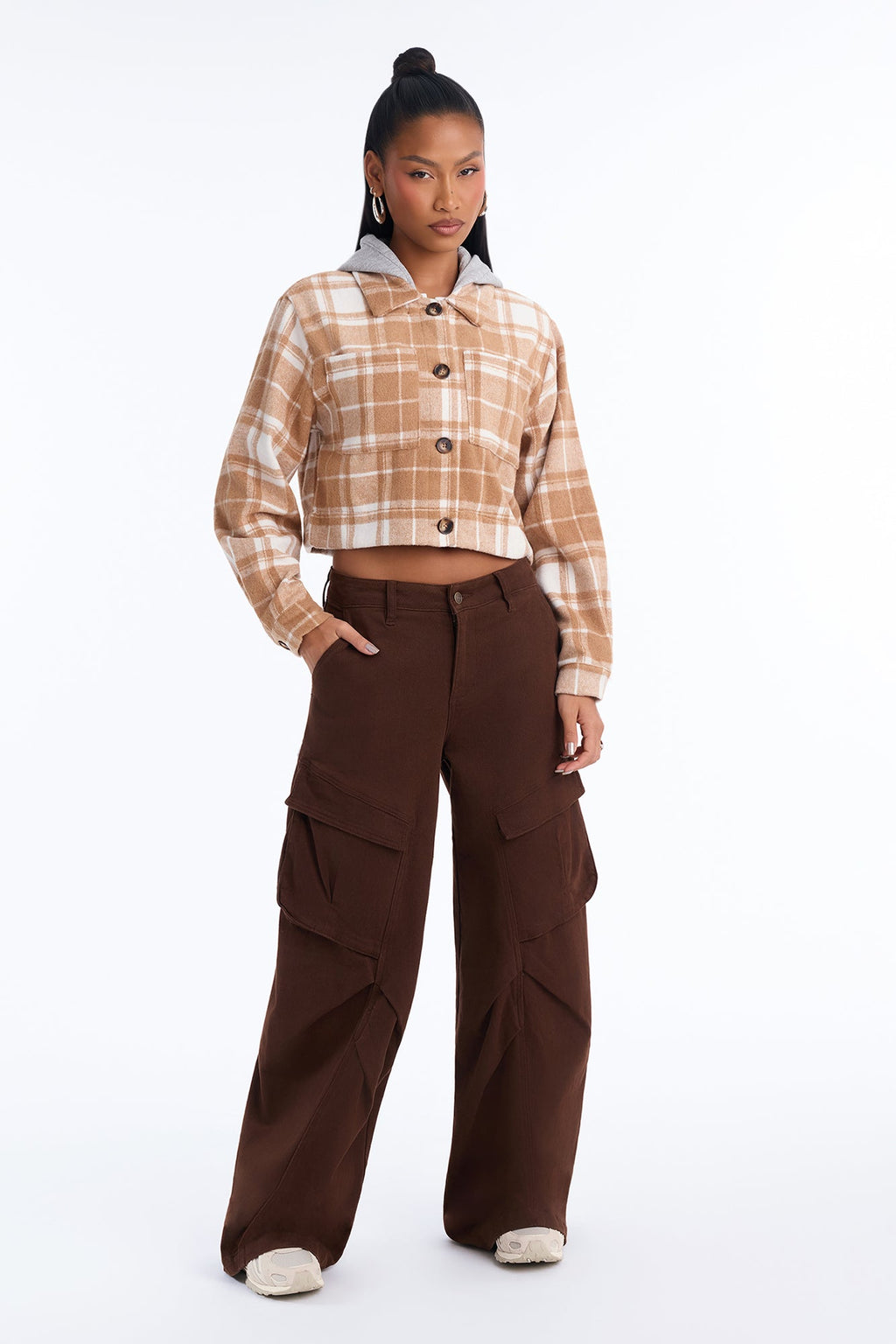 Fall Vibes Hooded Button Up Jacket - Camel/combo