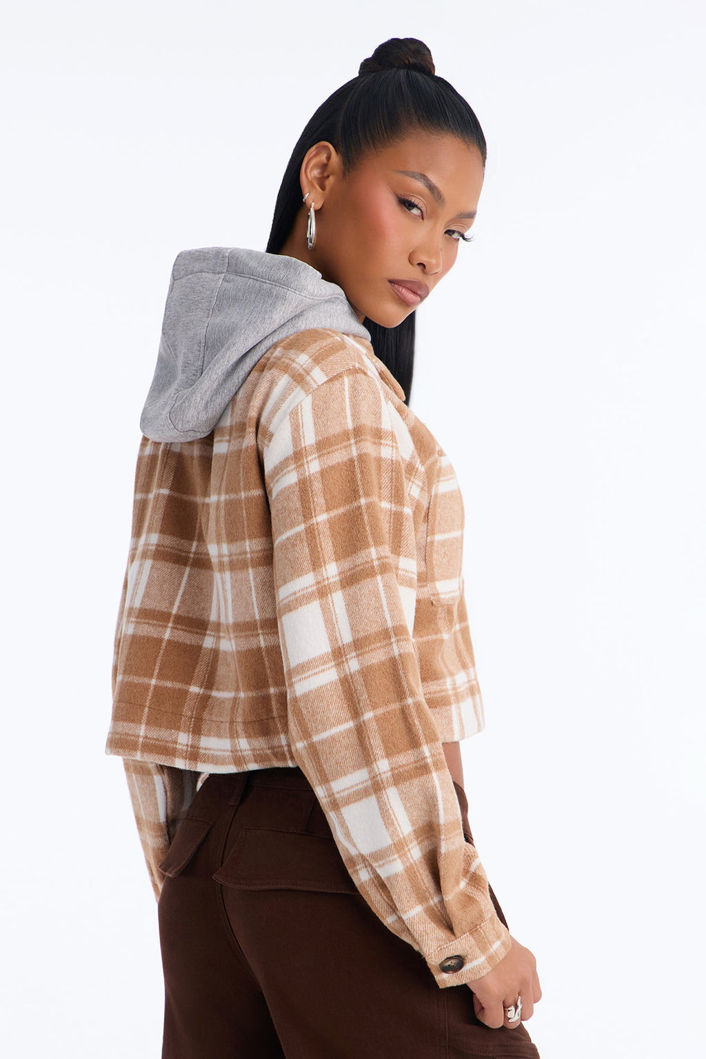 Fall Vibes Hooded Button Up Jacket - Camel/combo