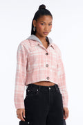 Fall Vibes Hooded Button Up Jacket - Pink/combo