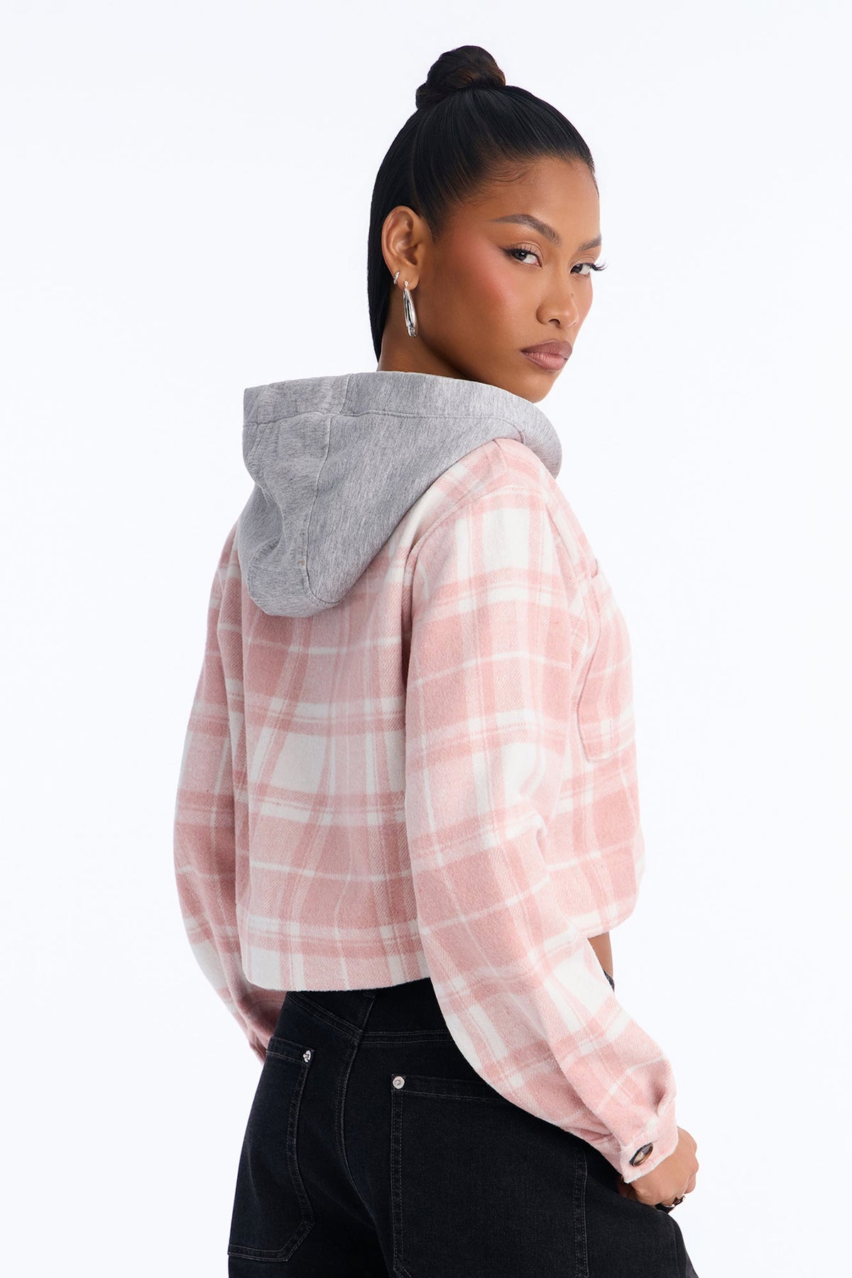 Fall Vibes Hooded Button Up Jacket - Pink/combo