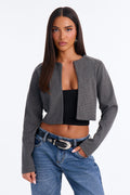Anastasia Open Front Collarless Blazer - Charcoal
