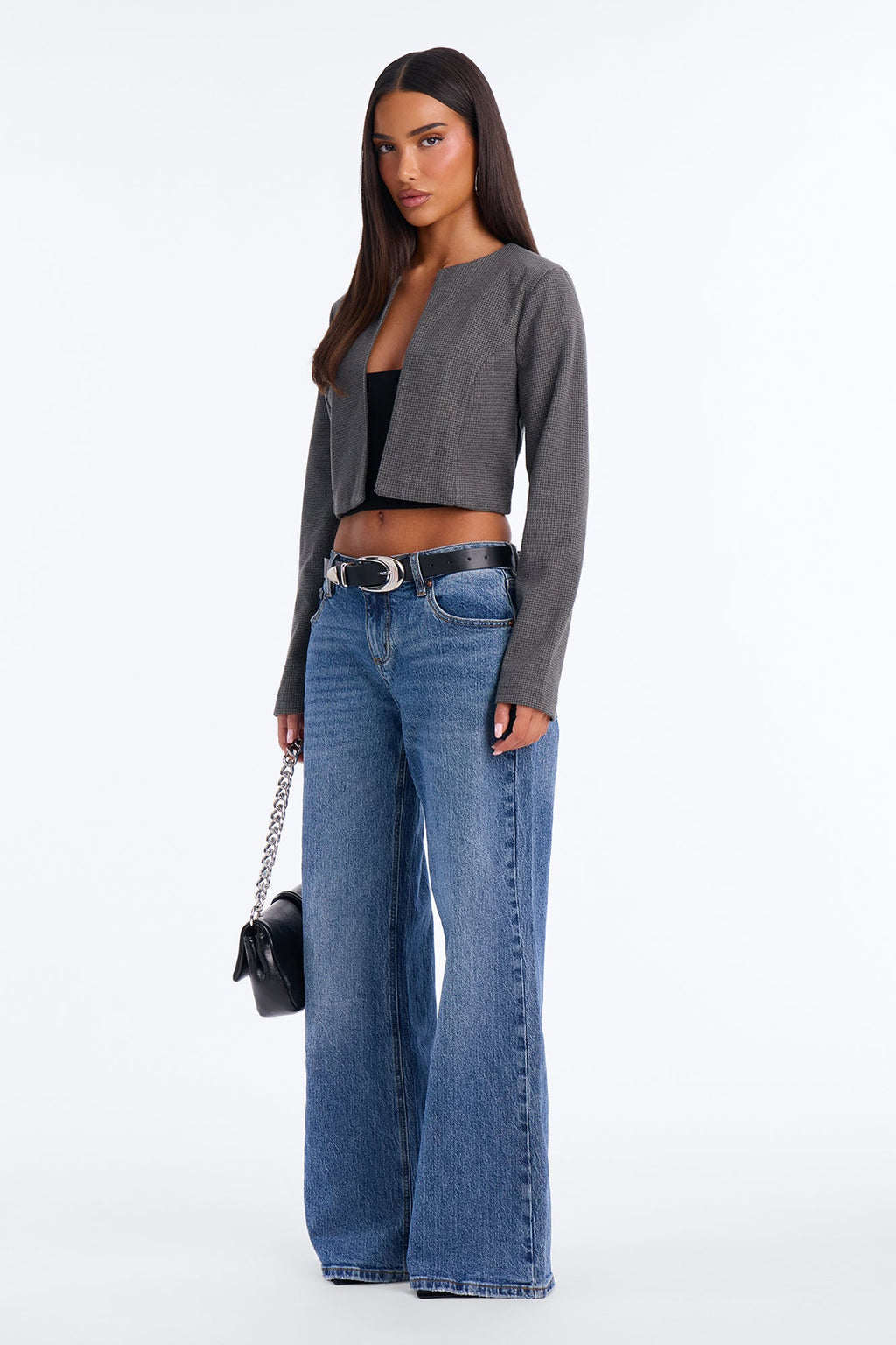 Anastasia Open Front Collarless Blazer - Charcoal