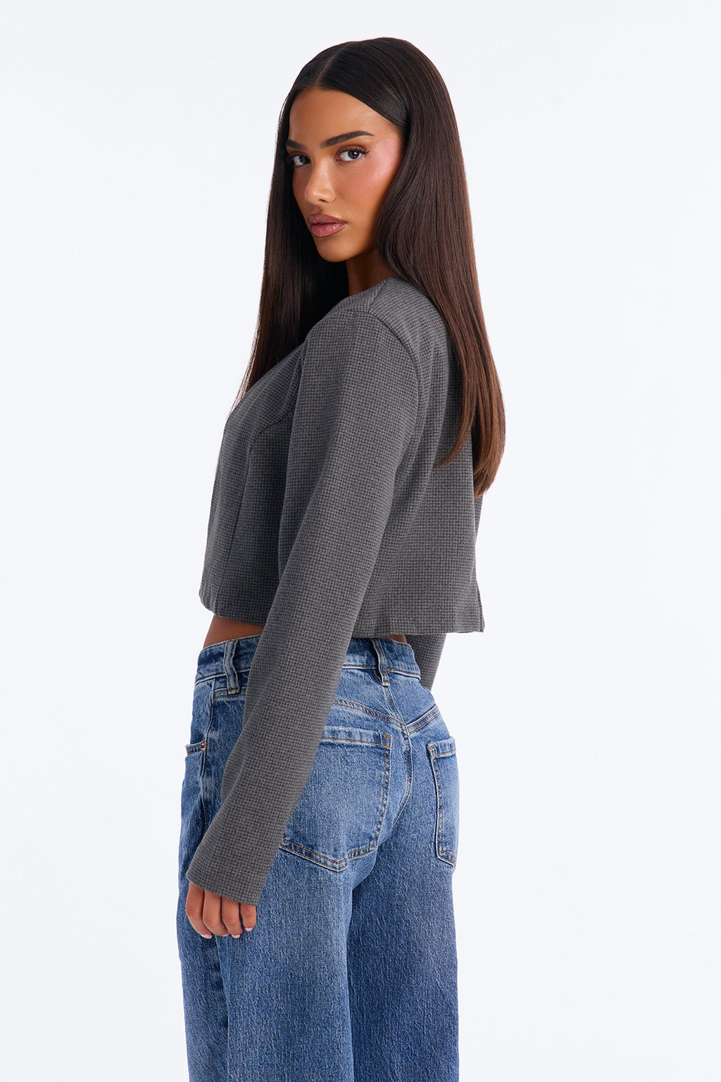 Anastasia Open Front Collarless Blazer - Charcoal
