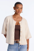 Shanya Short Sleeve Button Up Cardigan - Oatmeal/combo