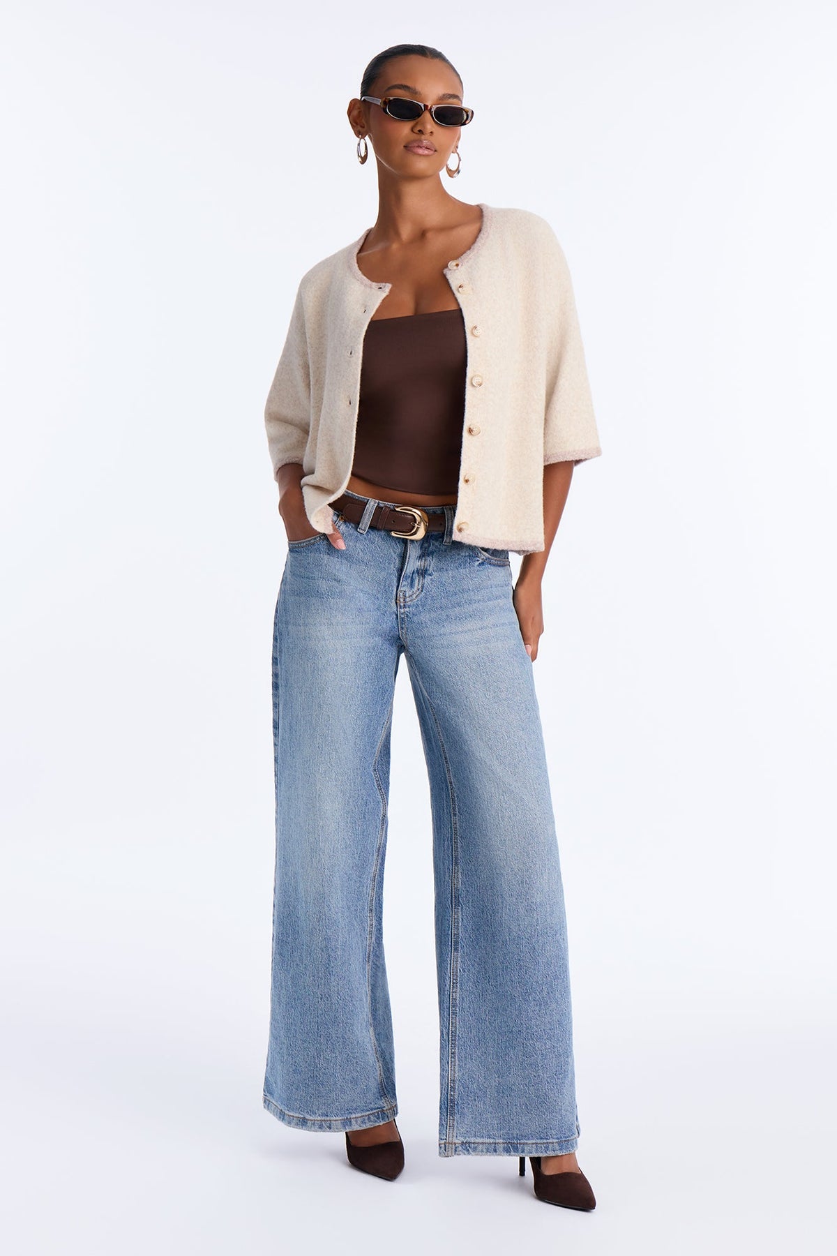 Shanya Short Sleeve Button Up Cardigan - Oatmeal/combo