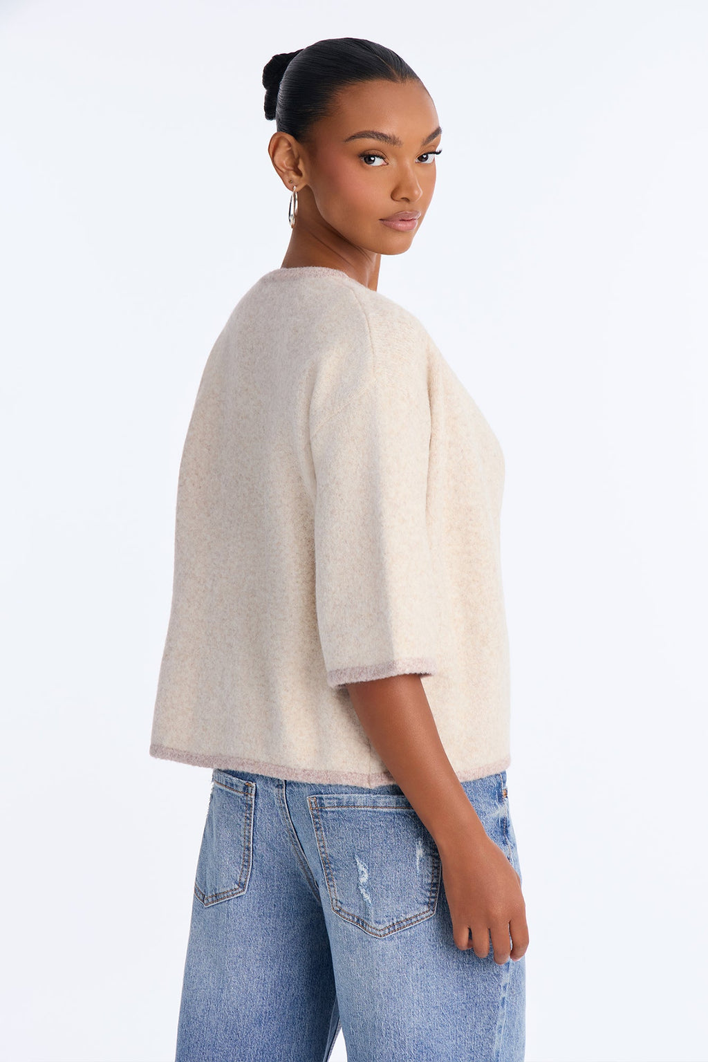 Shanya Short Sleeve Button Up Cardigan - Oatmeal/combo