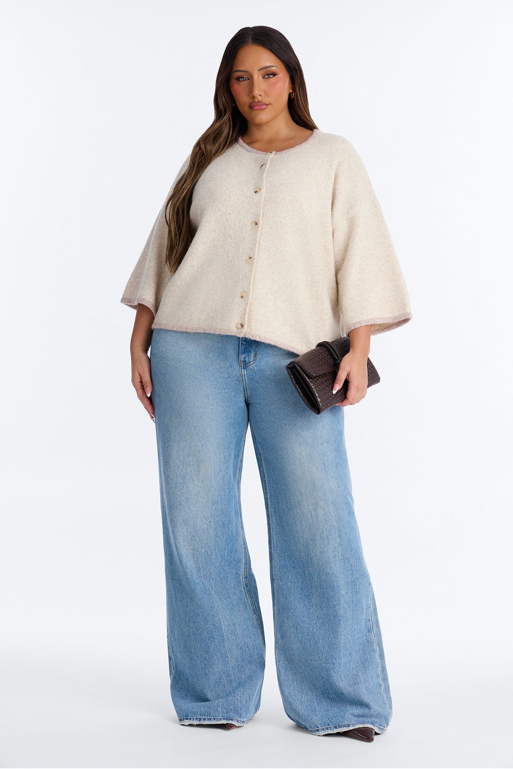 Shanya Short Sleeve Button Up Cardigan - Oatmeal/combo