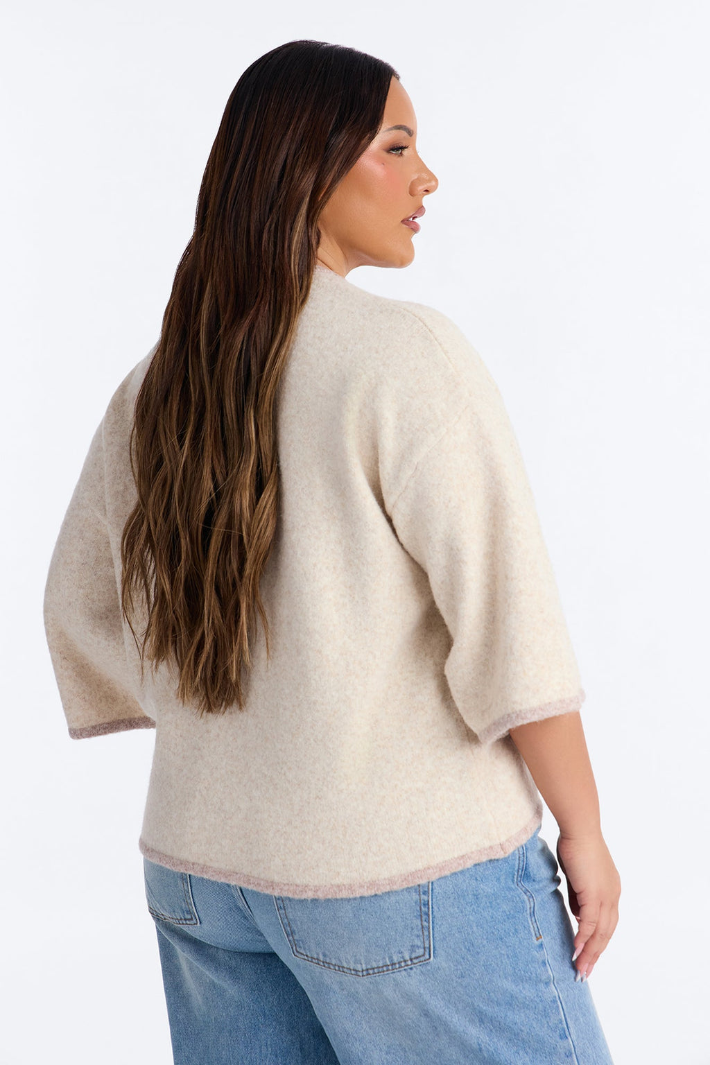 Shanya Short Sleeve Button Up Cardigan - Oatmeal/combo