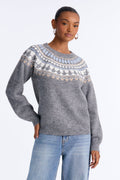 Holiday Joy Sequin Fair Isle Pullover Sweater - Grey/combo