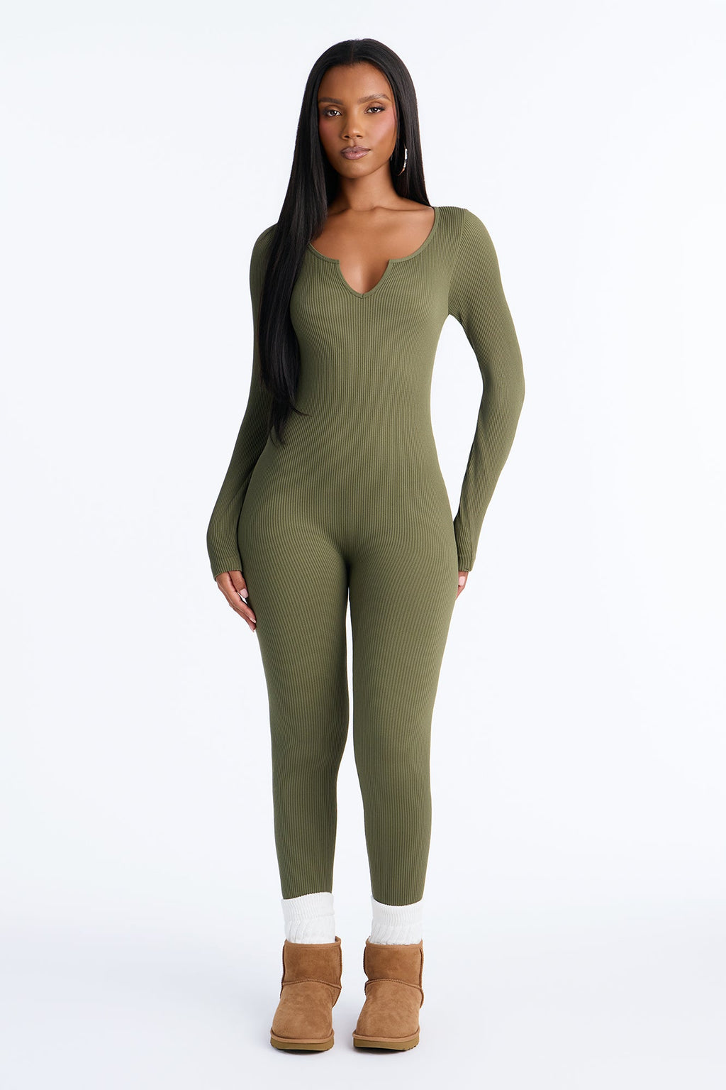 Rebecca Seamless Ribbed Jumpsuit - Olive