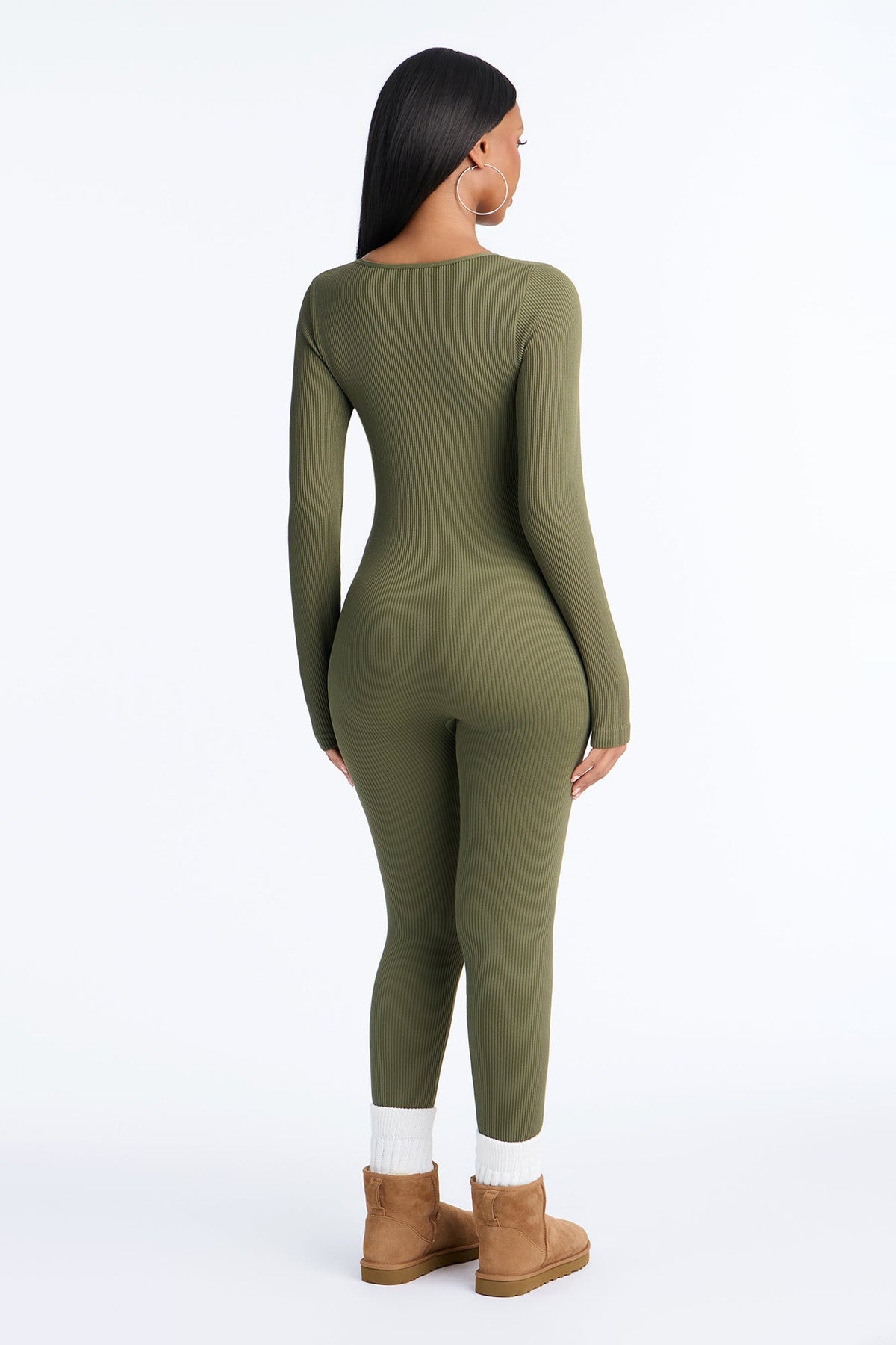 Rebecca Seamless Ribbed Jumpsuit - Olive