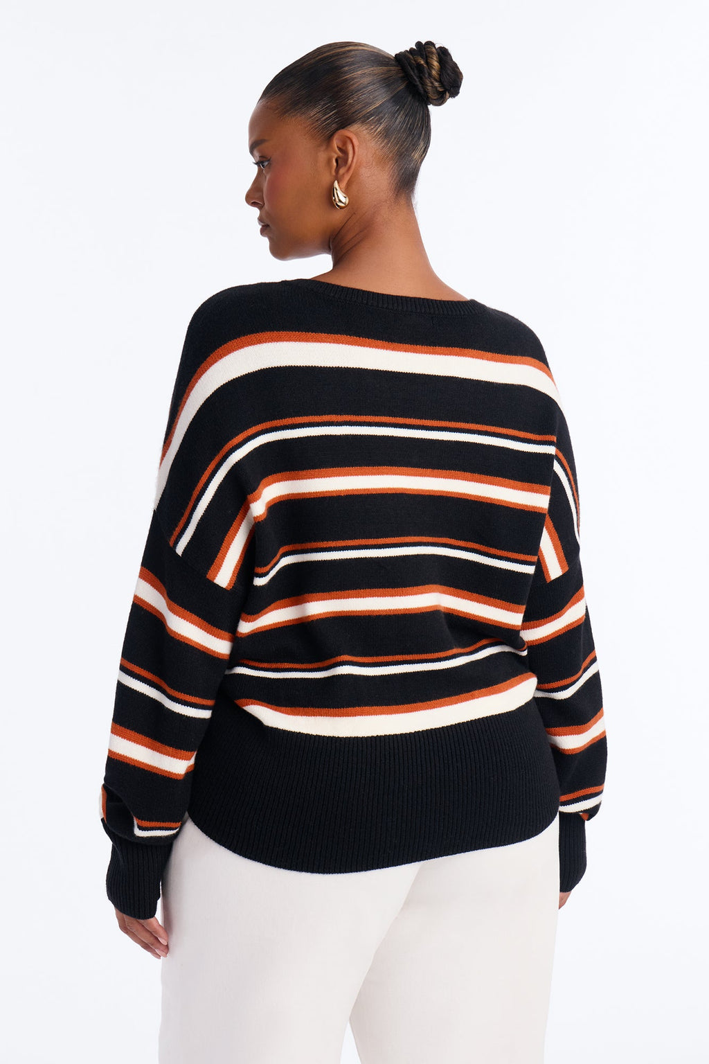 Elena Striped Long Sleeve Sweater - Black/combo
