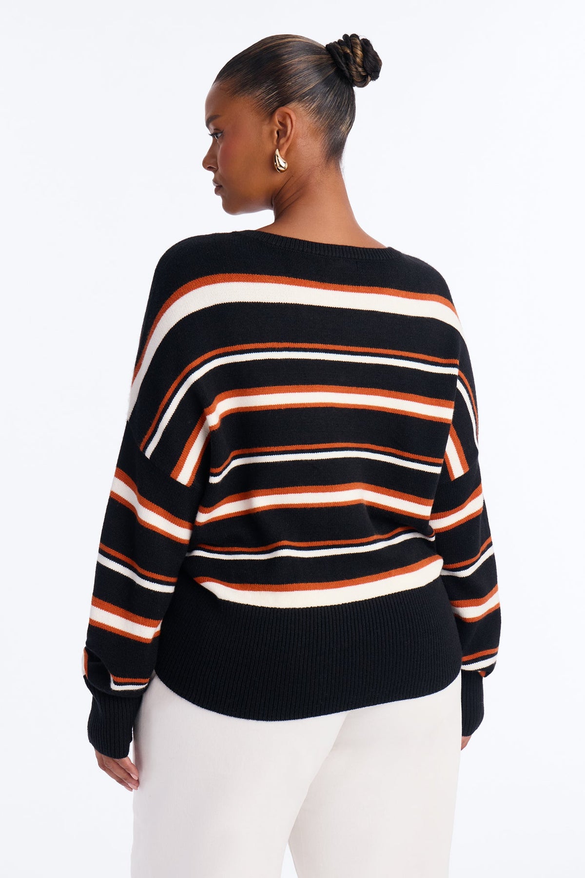 Elena Striped Long Sleeve Sweater - Black/combo