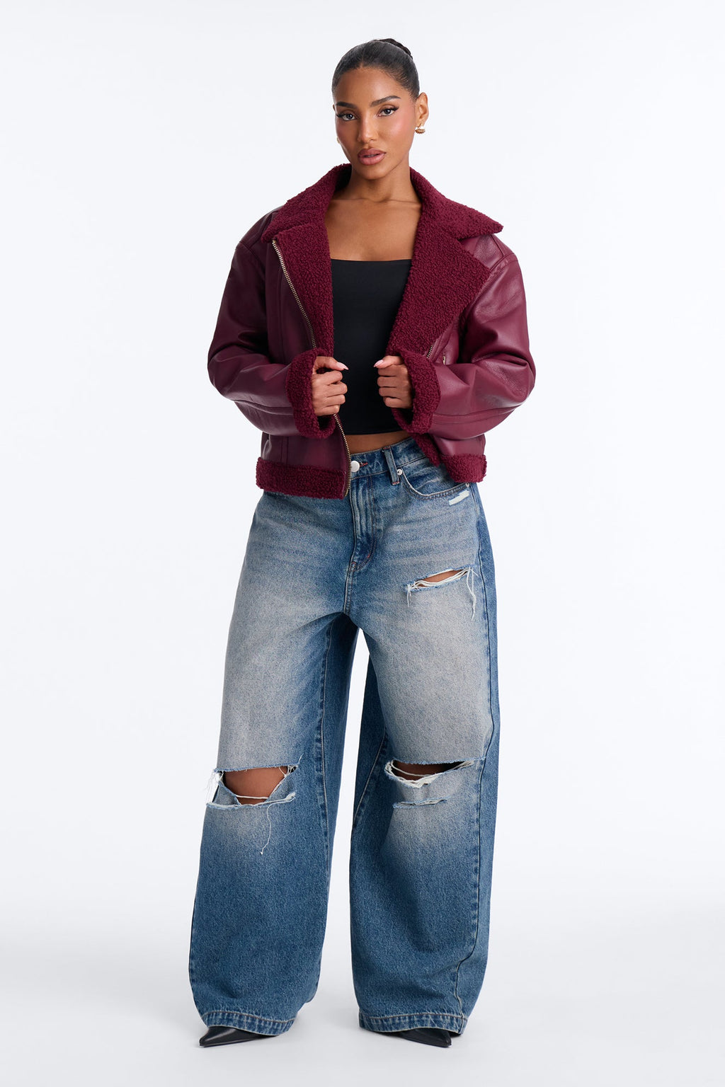 Charisma Faux Leather Shearling Jacket - Burgundy