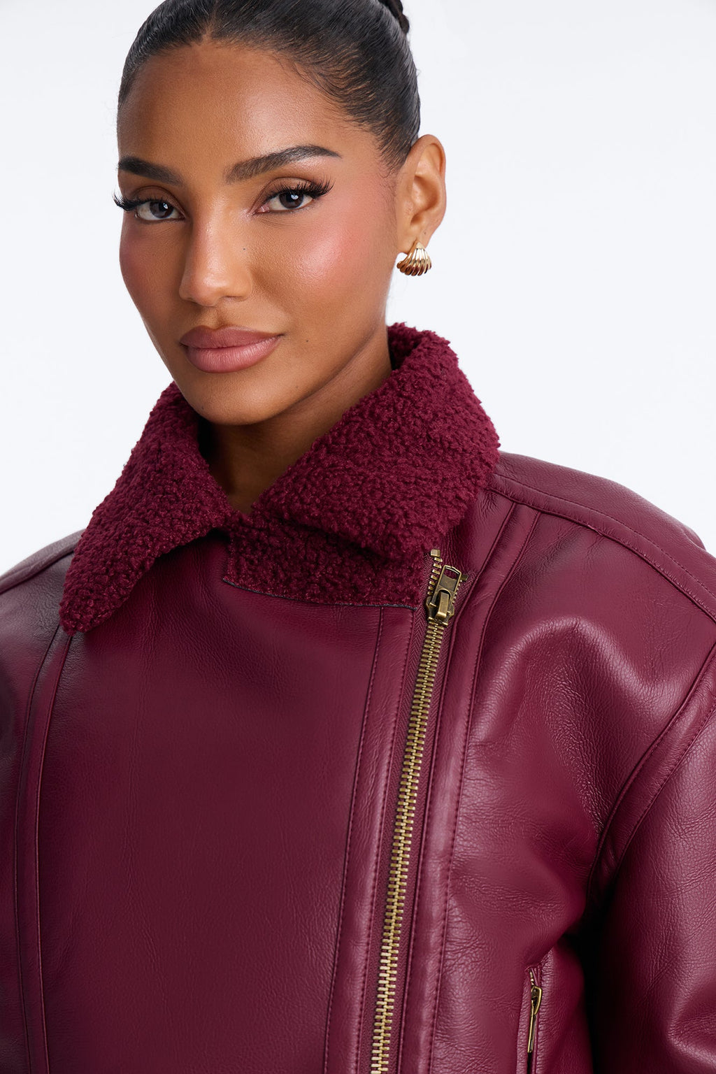 Charisma Faux Leather Shearling Jacket - Burgundy