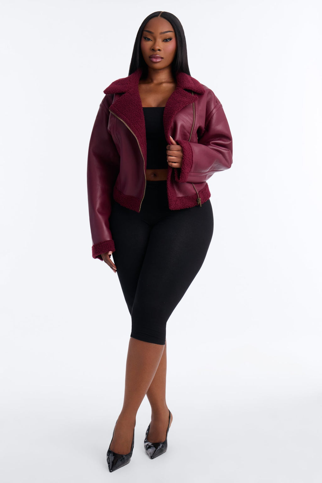 Charisma Faux Leather Shearling Jacket - Burgundy