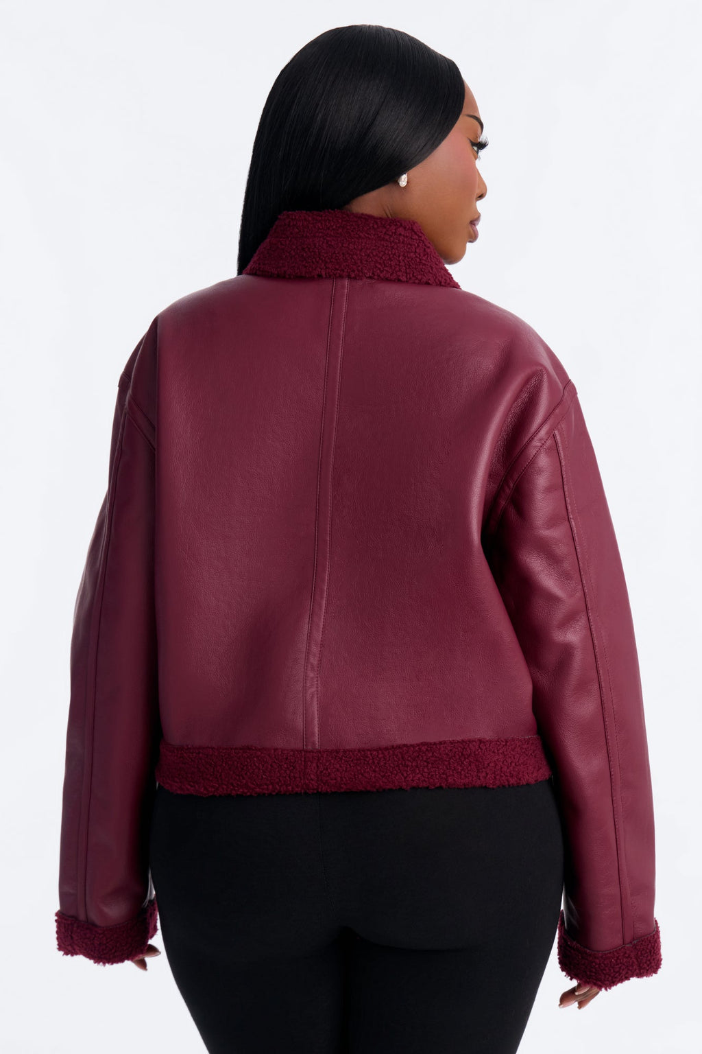Charisma Faux Leather Shearling Jacket - Burgundy