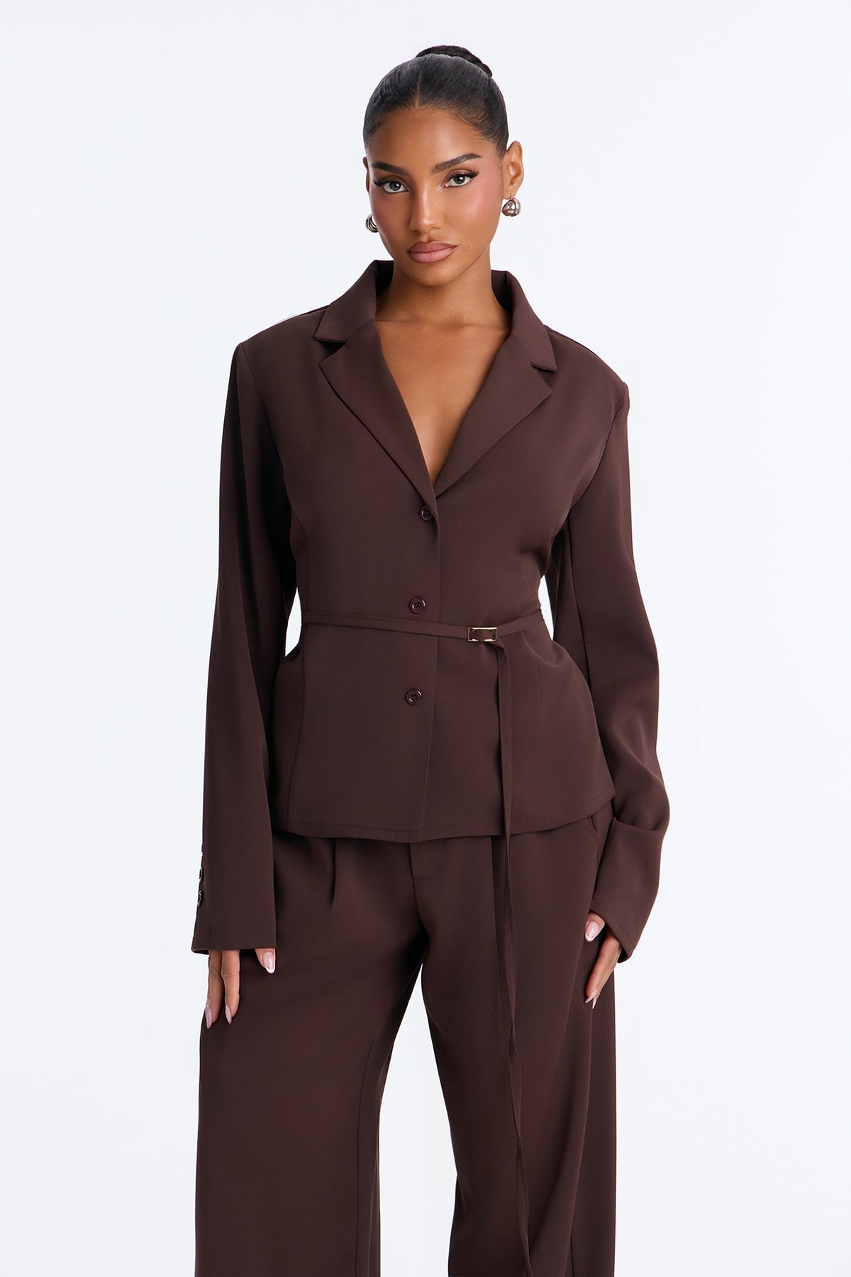 Bailey Belted Pant Set - Brown