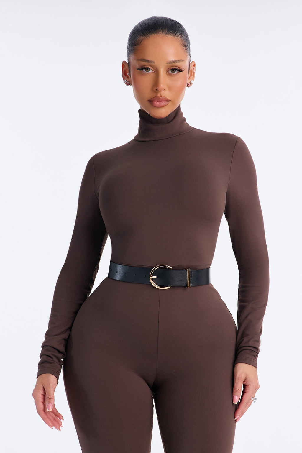 Kept It Classy Belted Catsuit with Footie - Chocolate