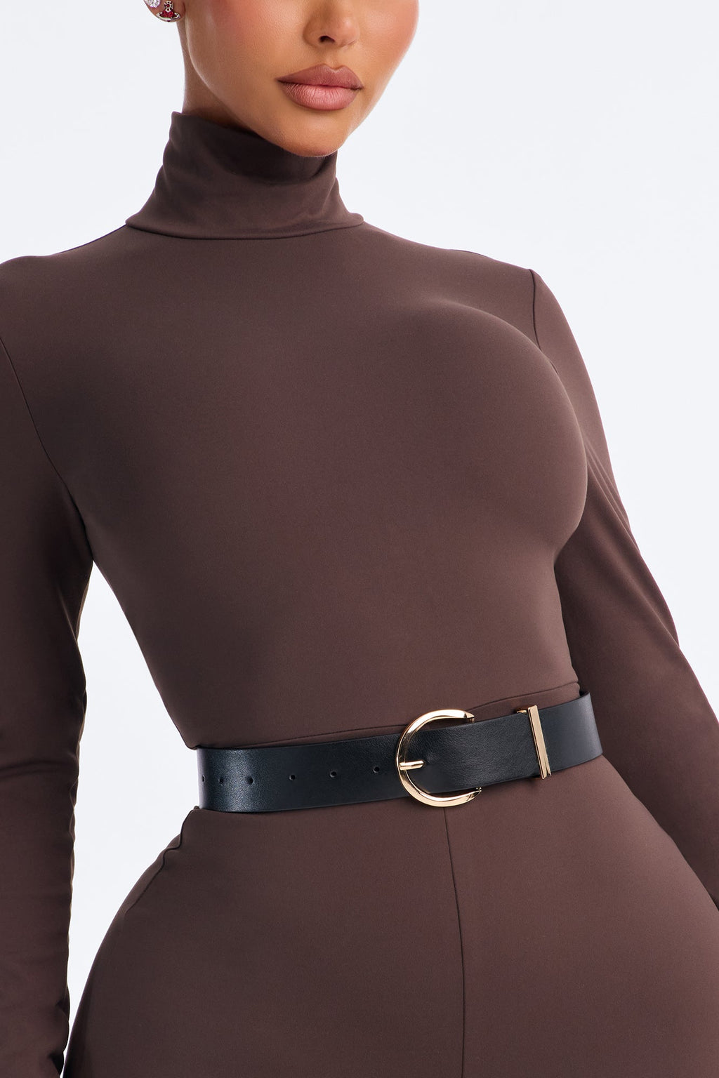 Kept It Classy Belted Catsuit with Footie - Chocolate