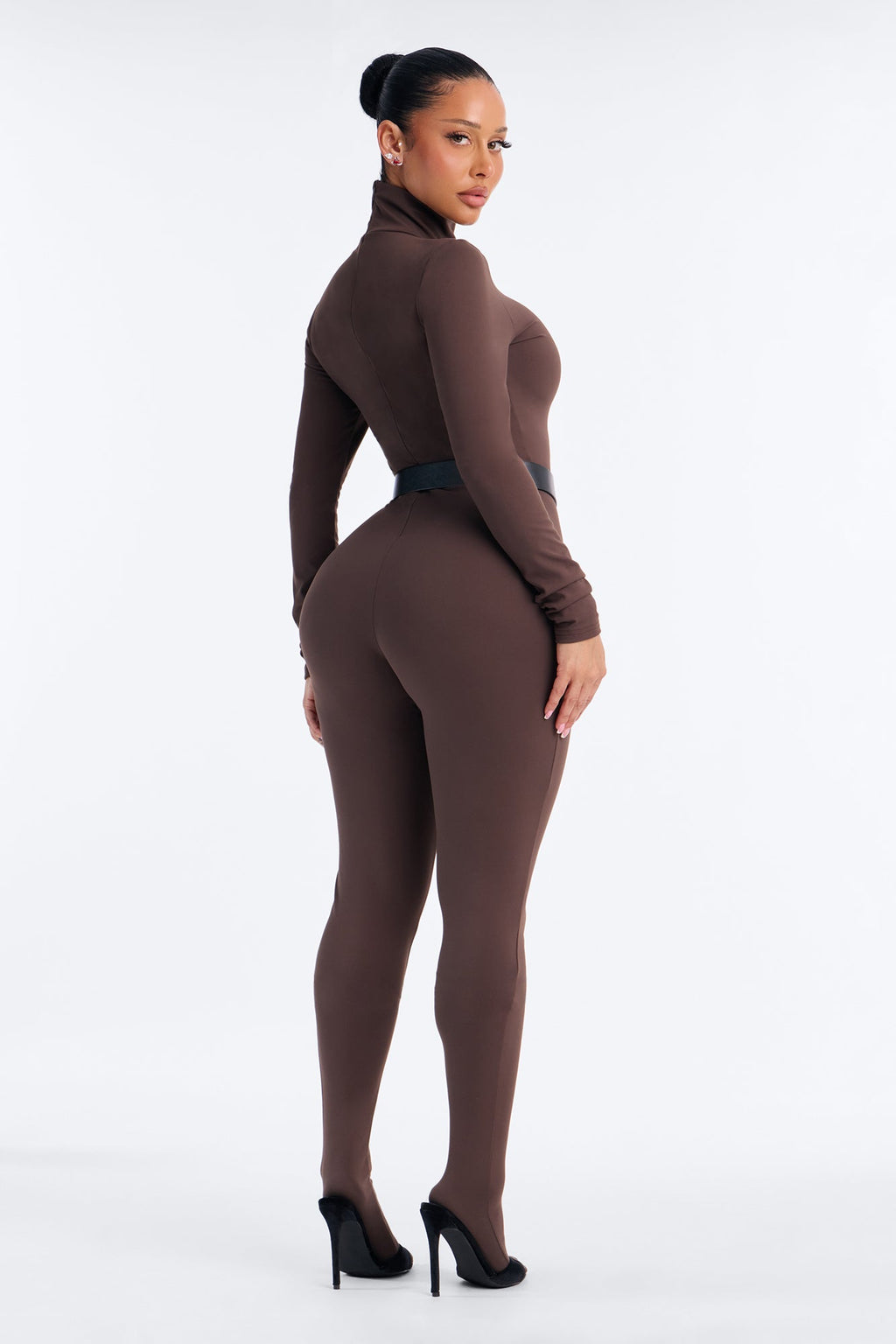 Kept It Classy Belted Catsuit with Footie - Chocolate