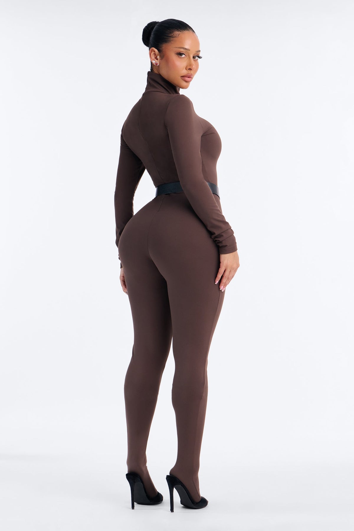 Kept It Classy Belted Catsuit with Footie - Chocolate