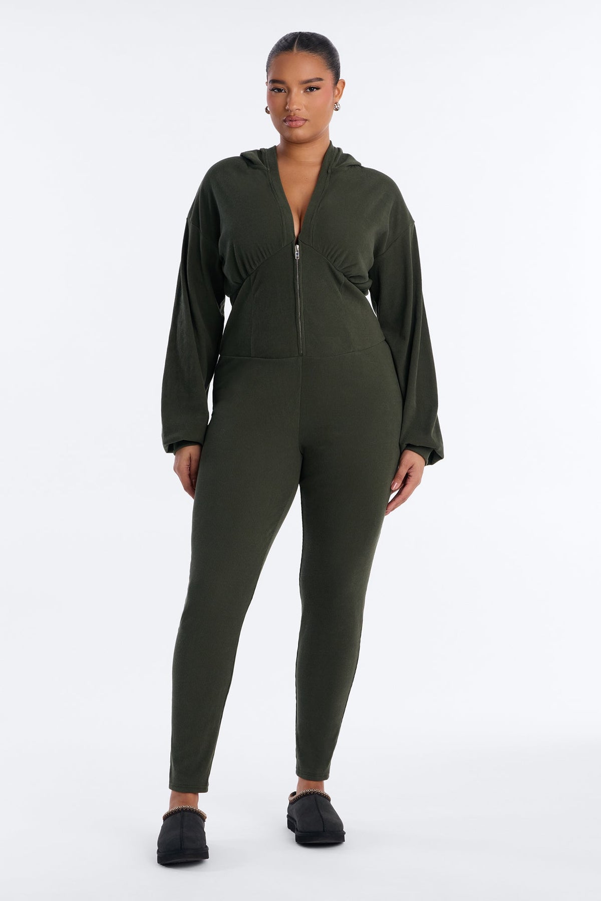 It Girl Errand Day Ribbed Jumpsuit - Olive