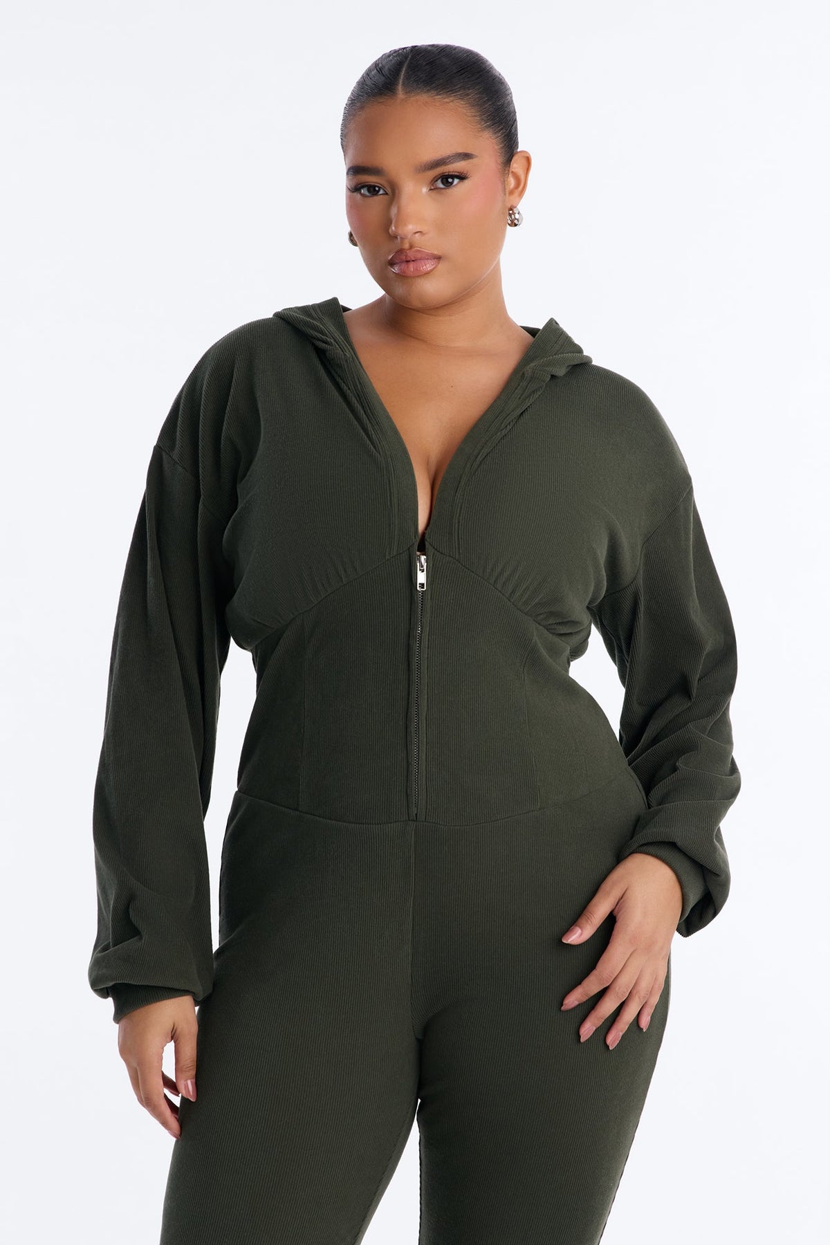 It Girl Errand Day Ribbed Jumpsuit - Olive