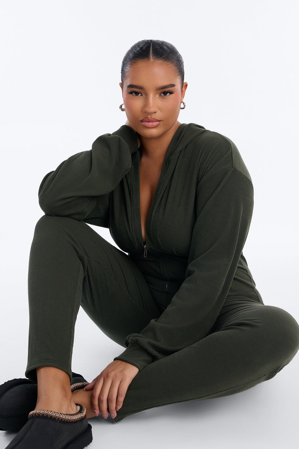 It Girl Errand Day Ribbed Jumpsuit - Olive