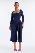 Lucinda Lace Trim Gaucho Jumpsuit - Navy