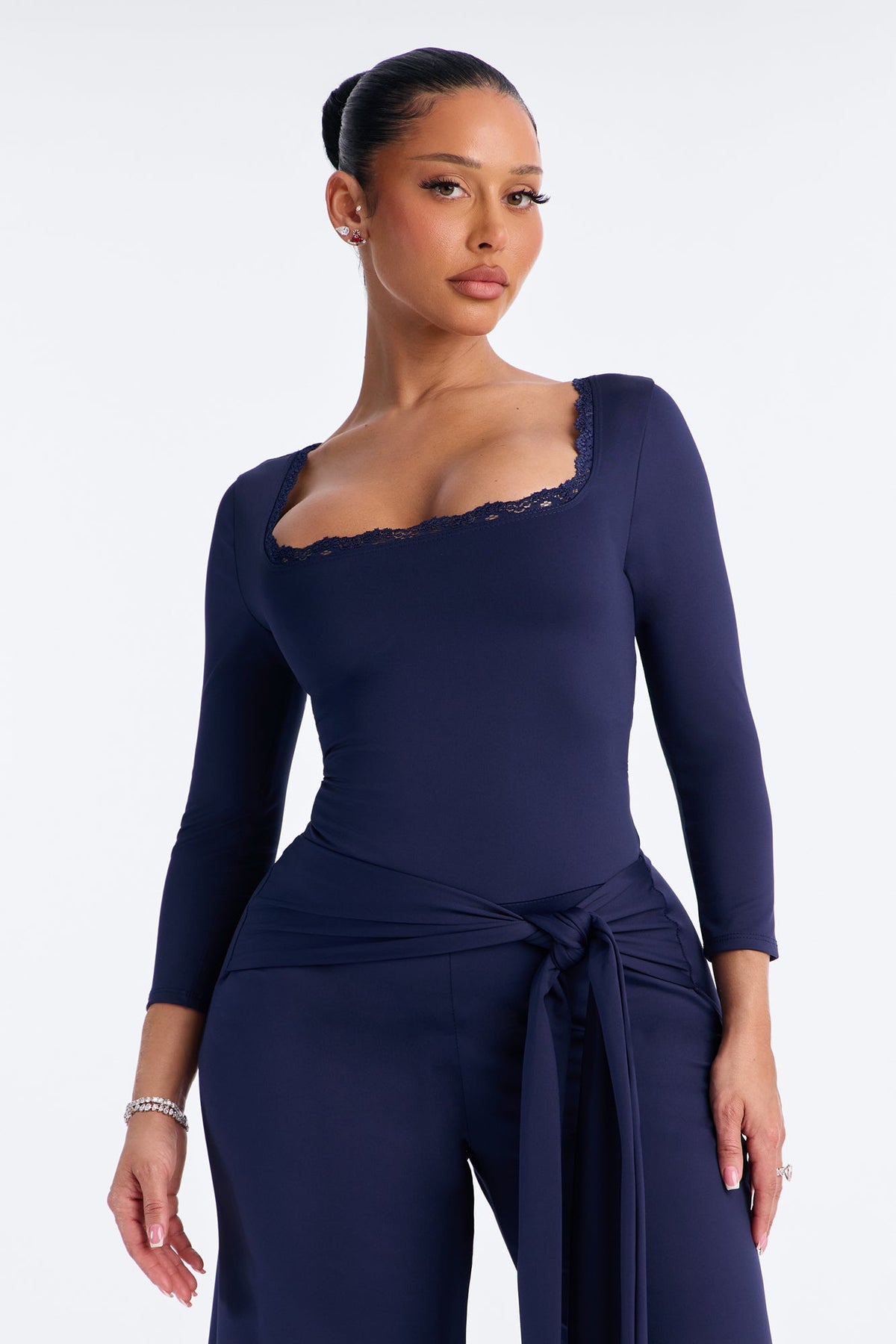 Lucinda Lace Trim Gaucho Jumpsuit - Navy