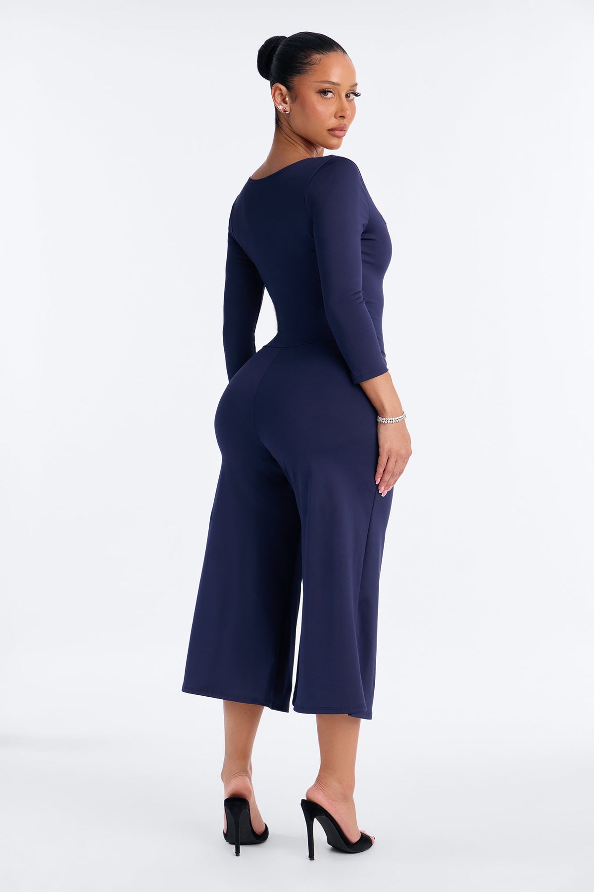 Lucinda Lace Trim Gaucho Jumpsuit - Navy