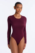 Everyday Double Layered Crew Neck Bodysuit - DarkRed